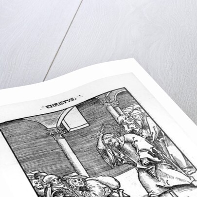 Christ Driving the Tradesmen and Money Lenders from the Temple from 'Passional Christi und Antichristi' by Philipp Melanchthon, published in 1521 by Lucas The Elder (studio of) Cranach