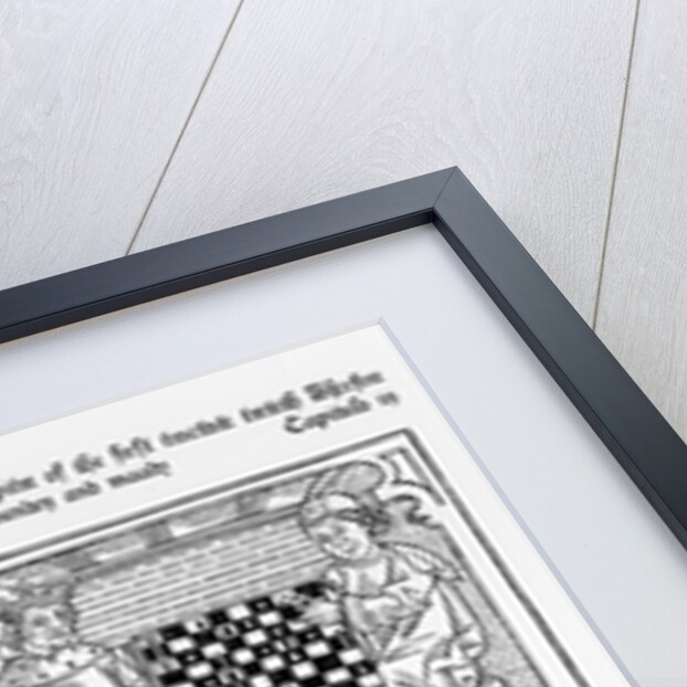 Pages from the English translation of 'De Ludo Saccorum' by Jacques de Cessoles, including an illustration of two people playing chess, c.1483 by English School