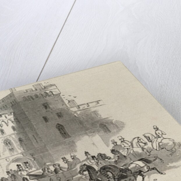 Her Majesty and her Illustrious Visitors and Suite leaving Windsor Castle for Ascot Races by English School