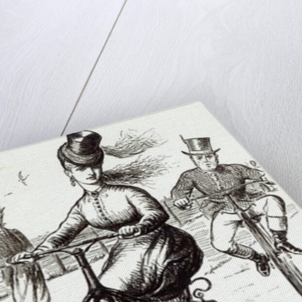 Cartoon of a Lady on a Velocipede, 1869 by American School
