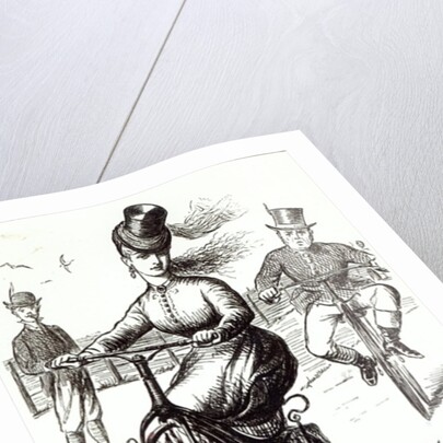Cartoon of a Lady on a Velocipede, 1869 by American School