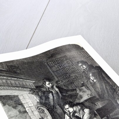 Napoleon brooding by the fire the night before his Abdication and Departure from Fontainebleau on 20th April 1814 by English School