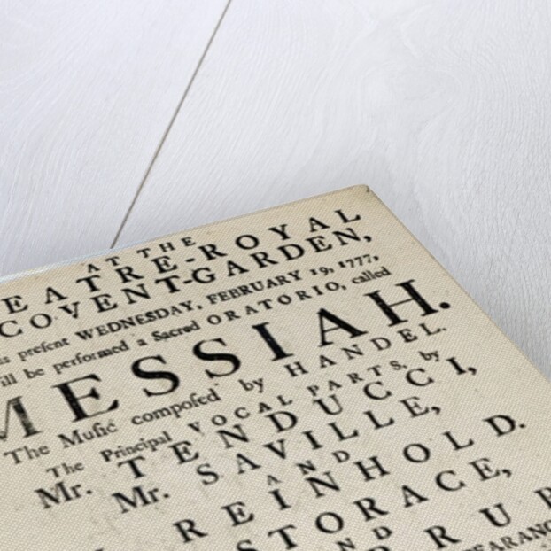 Playbill advertising a performance of Handel's Oratorio, 'Messiah' in 1777 by English School