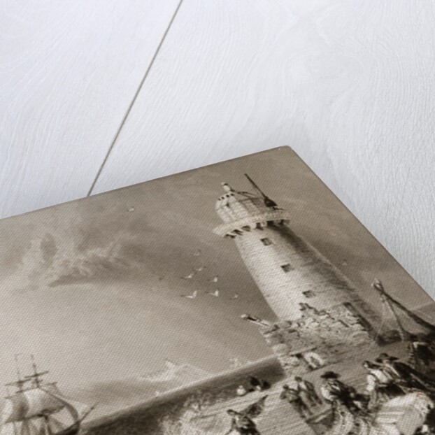 South Wall Lighthouse with Howth Hill in the Distance, Dublin by William Henry (after) Bartlett