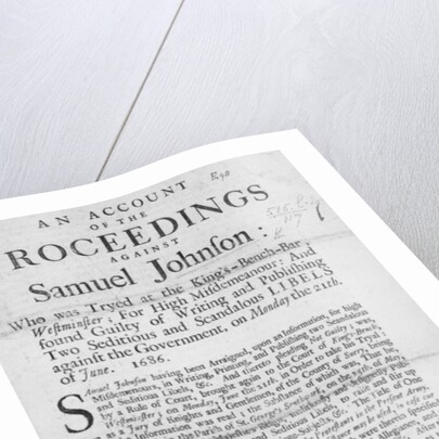 An Account of the Proceedings against Samuel Johnson, 1686 by English School