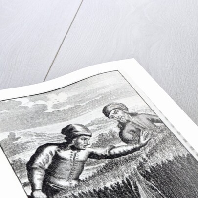 Gulliver is discovered by a farmer in Brobdingnag by English School