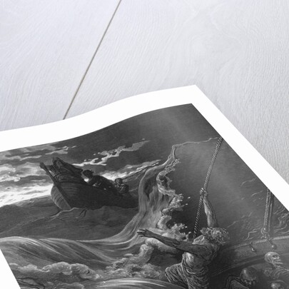 The mariner, as his ship is sinking, sees the boat with the Hermit and Pilot by Gustave Dore
