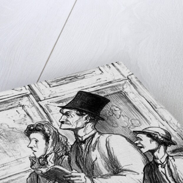Family visiting the Paris salon of 1863 and commenting on the painting 'Olympia' by Manet, cartoon from 'Charivari' magazine, 19 June, 1865 by Honore Daumier
