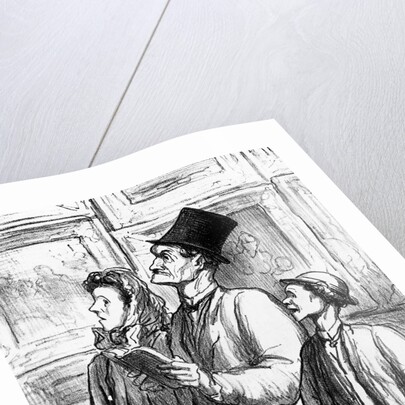 Family visiting the Paris salon of 1863 and commenting on the painting 'Olympia' by Manet, cartoon from 'Charivari' magazine, 19 June, 1865 by Honore Daumier