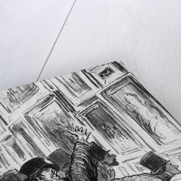 Artist being comforted at the 1859 Paris Salon over the position of his work in the exhibition by Honore Daumier