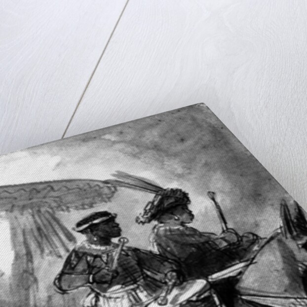 A Drummer and Commander mounted on mules, c.1638 by Rembrandt Harmensz. van Rijn