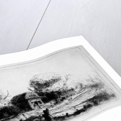 Landscape with country lane and cottages, etched by Benjamin Wilson, 1751 by Rembrandt Harmensz. van Rijn (after)
