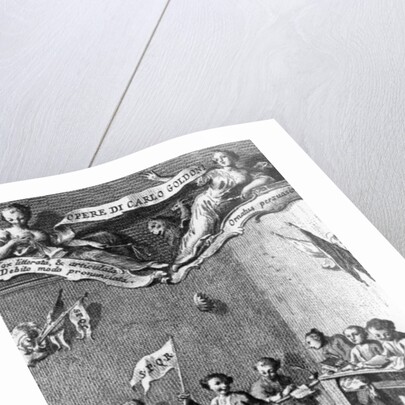 Carlo Goldoni waves a flag in celebration of passing his year at the Jesuit school in Perugia by Pietro Antonio (after) Novelli