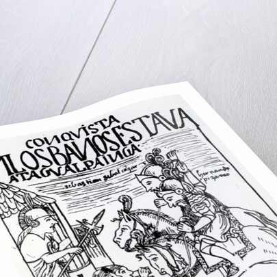 Sebastian de Benalcazar and Hernando Pizarro confront Atahualpa Inca at the Royal Baths in Cajamarca by Felipe Huaman Poma de Ayala