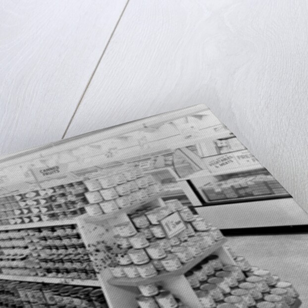 Tinned foods aisle, Woolworths store, 1956 by English Photographer