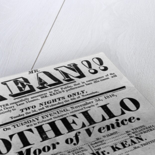 Theatre Bill advertising perfomances of Mr. Kean, 1818 by English School