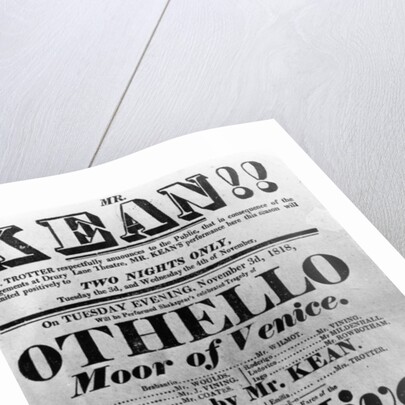 Theatre Bill advertising perfomances of Mr. Kean, 1818 by English School