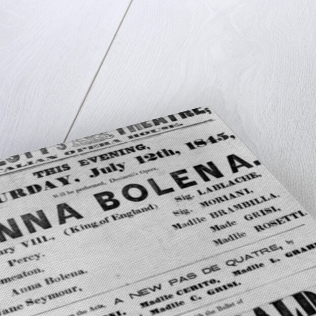 Playbill for Her Majesty's Theatre, Italian Opera House, 1845 by English School