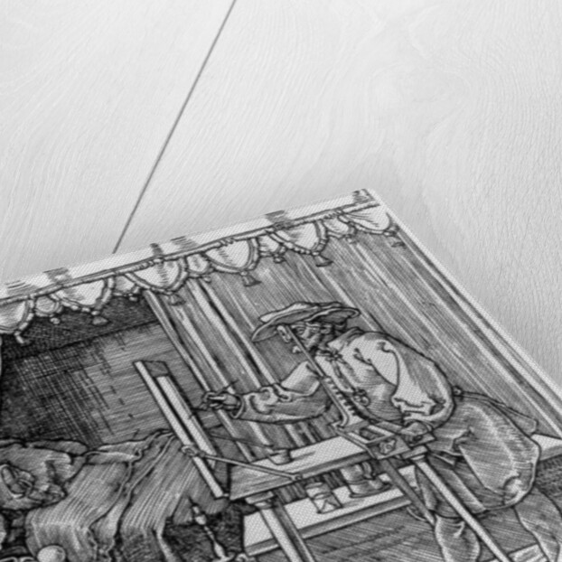 A draughtsman taking details for a portrait, using a perspective apparatus for drawing onto glass by Albrecht Dürer or Duerer