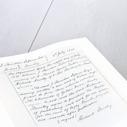 Publishing contract between Joseph Sheridan Le Fanu and Richard Bentley for 'The Chronicles of Golden Friars', 1870 by English School