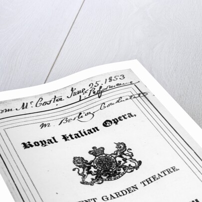 Programme for the opera 'Benvenuto Cellini' by Berlioz, performed in 1853 by English School