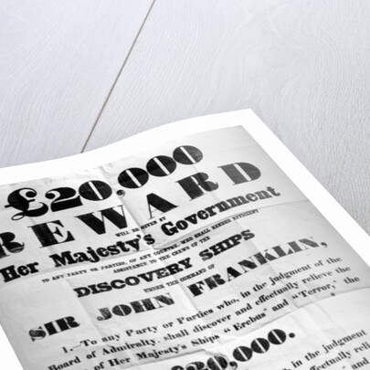 Poster offering a reward for the discovery of the lost Franklin Artic Expedition, 1850 by English School
