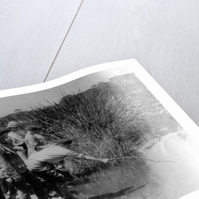 Off duty soldiers during WWI, fishing for sticklebacks by English Photographer