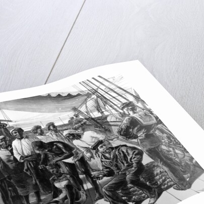 Mr Stanley and some of his African followers on board HMS Industry. by William Heysham Overend