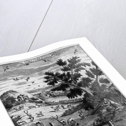 A keeper choosing out of the herd a fat buck to be shot and run down by English School