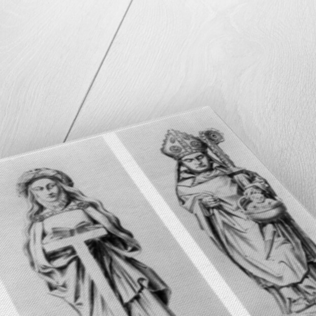 Drawings of Saints Martin, Wilgefort and Nicholas from their statues in Henry VII Chapel, Westminster Abbey, by English School