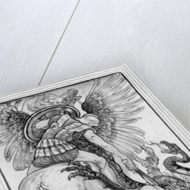 Bellepheron Slays the Chimeara, taken from 'The Wonder-Book for Girls and Boys' written by Nathaniel Hawthorne, 1852 by American School