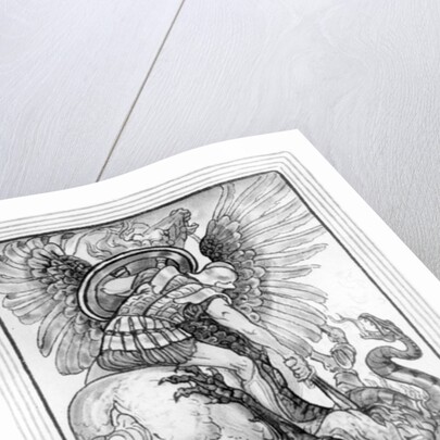 Bellepheron Slays the Chimeara, taken from 'The Wonder-Book for Girls and Boys' written by Nathaniel Hawthorne, 1852 by American School