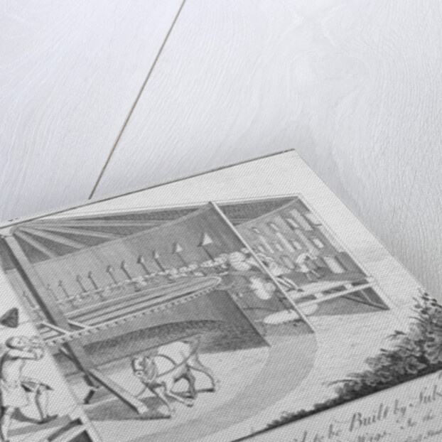 A Perspective View and Section of an Engine Propos'd to be Built by Subscription which will shave Sixty Men a Minute, also Oyl comb and Powder their Wigs by English School