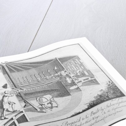 A Perspective View and Section of an Engine Propos'd to be Built by Subscription which will shave Sixty Men a Minute, also Oyl comb and Powder their Wigs by English School