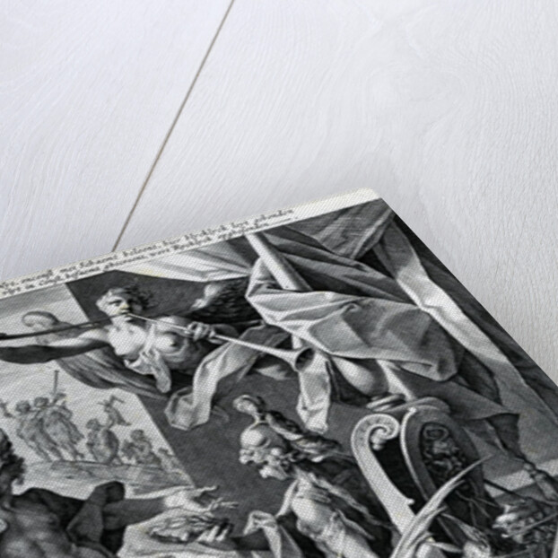 Mercury and Minerva arm a hero with a bull's hide and a laurel wreath, 1604 by Jan Harmensz Muller