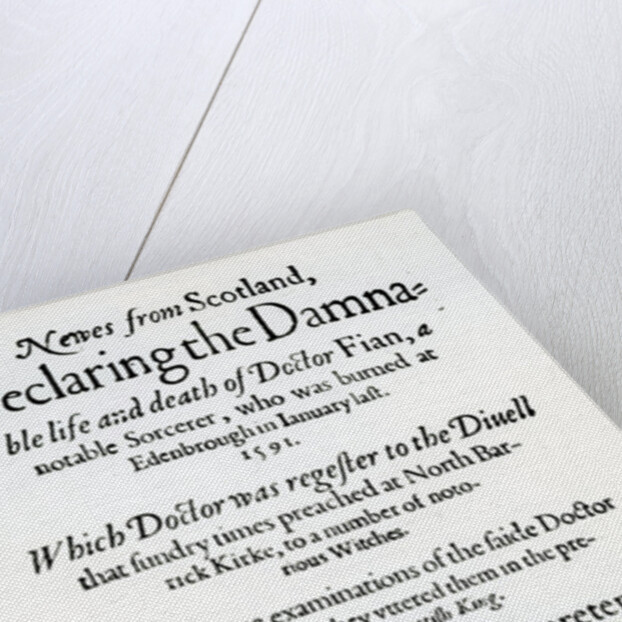 Title page 'Newes from Scotland, Declaring the Damnable life and death of Dr Fian', 1591 by English School