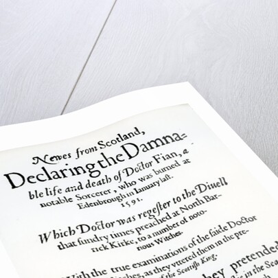 Title page 'Newes from Scotland, Declaring the Damnable life and death of Dr Fian', 1591 by English School