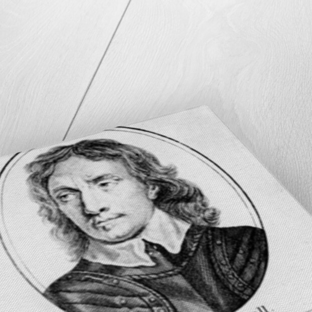 Portrait of Oliver Cromwell from an original by Peter Lely of 1653, and his seal and autographs by English School