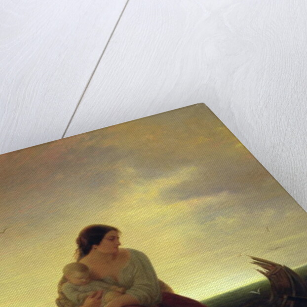 Fisherman's Wife Mourning on the Beach by Julius Muhr