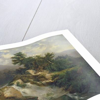 Forest Landscape with Waterfall by Julius Bakof