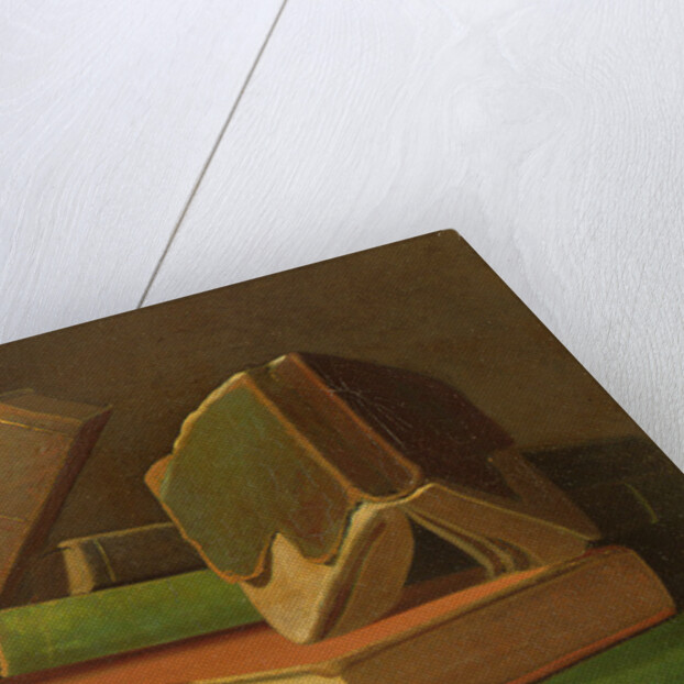 Still life with books and ink well by William Michael Harnett