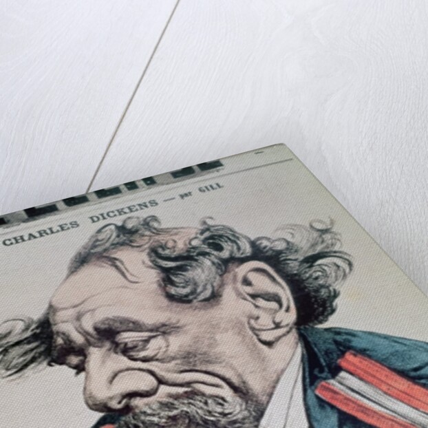 Charles Dickens astride the English Channel, cover illustration from 'L'Eclipse', 14th June 1868 by Andre Gill