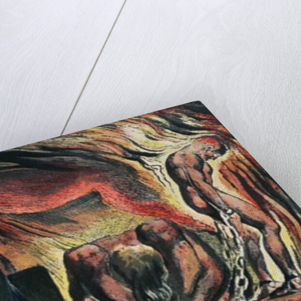 Jerusalem The Emanation of the Giant Albion; plate 51 Vala, Hyle and Skofeld, showing the crowned Vala crouched in despair with two of her acolytes: Hyle and Scofeld, c.1804-20 by William Blake