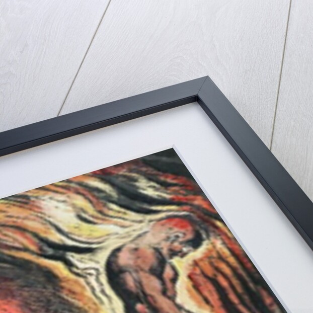 Jerusalem The Emanation of the Giant Albion; plate 51 Vala, Hyle and Skofeld, showing the crowned Vala crouched in despair with two of her acolytes: Hyle and Scofeld, c.1804-20 by William Blake