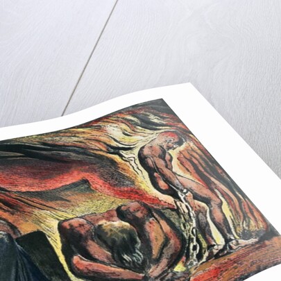 Jerusalem The Emanation of the Giant Albion; plate 51 Vala, Hyle and Skofeld, showing the crowned Vala crouched in despair with two of her acolytes: Hyle and Scofeld, c.1804-20 by William Blake