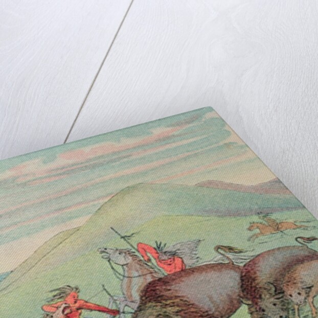 Buffalo bull protecting calf and mother under attack by George Catlin