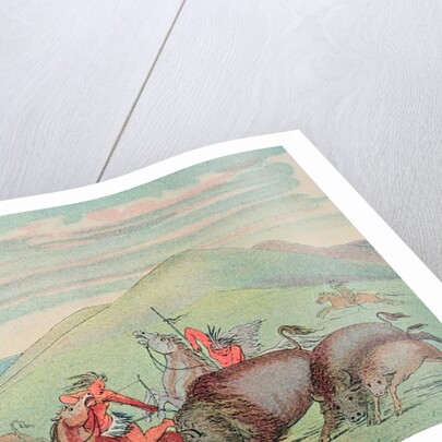 Buffalo bull protecting calf and mother under attack by George Catlin