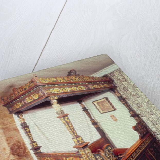 Painted four poster bed with Ionic capitals supported by figures of Adam, Eve, Cain and Abel, 1541 by Anonymous