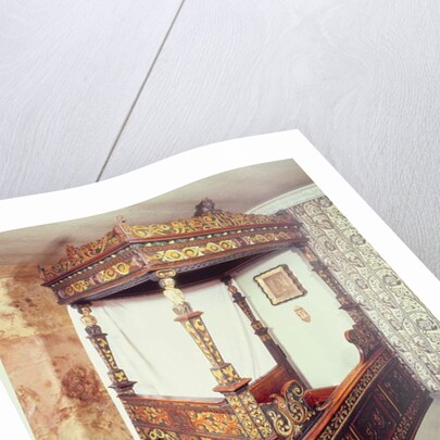 Painted four poster bed with Ionic capitals supported by figures of Adam, Eve, Cain and Abel, 1541 by Anonymous