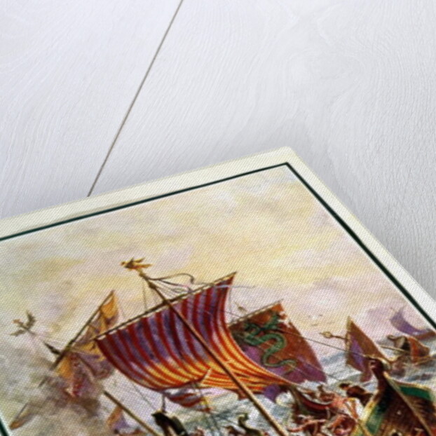 Alfred's galleys attacking the Viking Dragon ships, 897 AD by Henry A. Payne